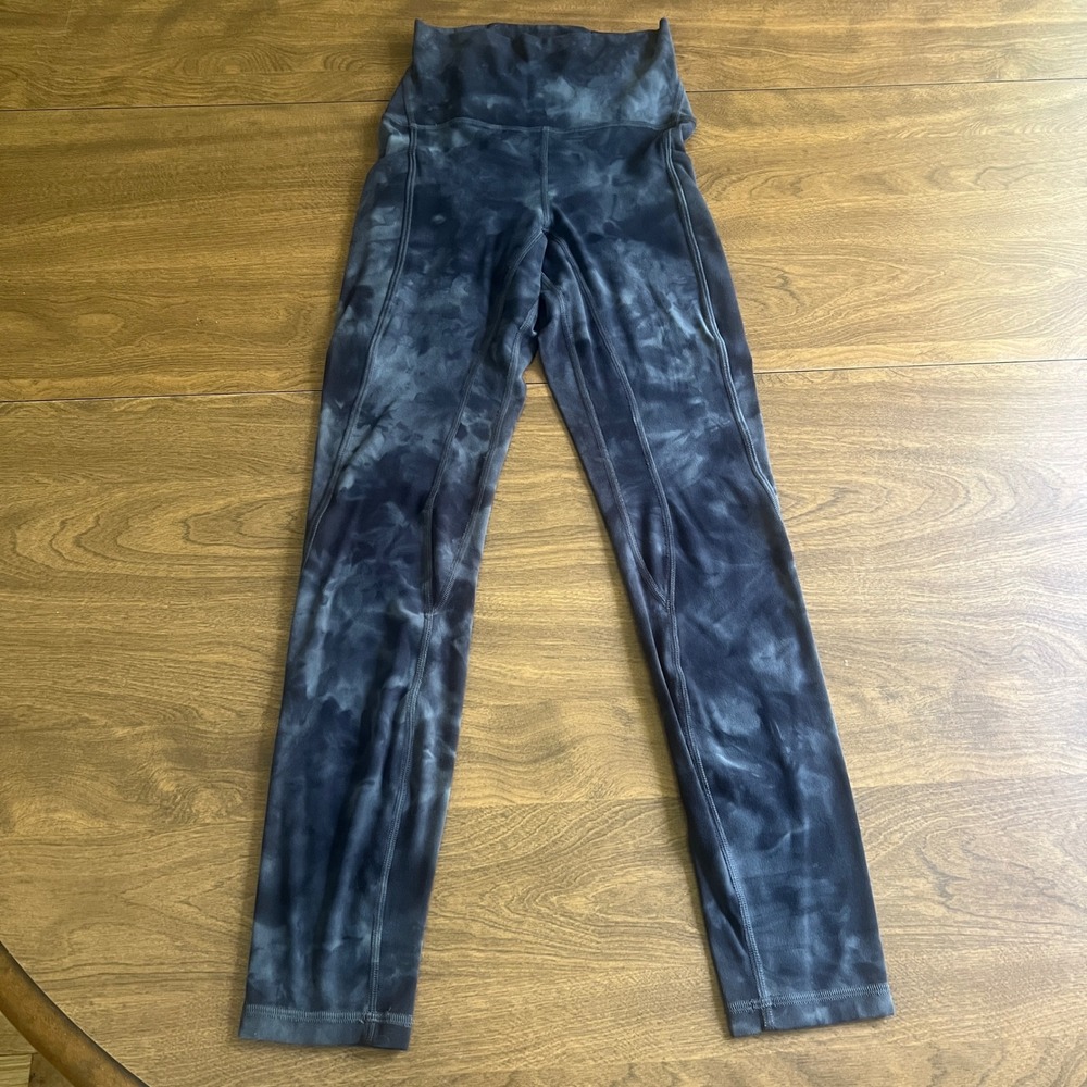 Lululemon High Rise Tie‎ Dye Leggings with Pockets Black Grey Diamond Dye 25"